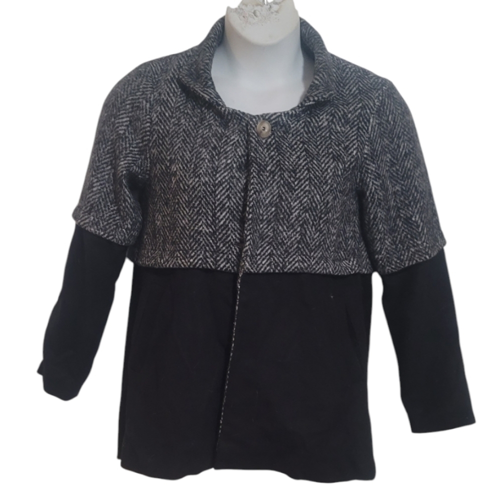Vintage Helena Quinn black white herringbone colorblock coat small - Picture 3 of 9